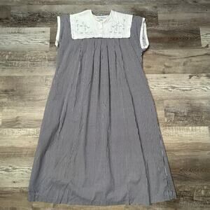 Marcos Merehi Cotton Striped House Dress Embroidered Bib Size P